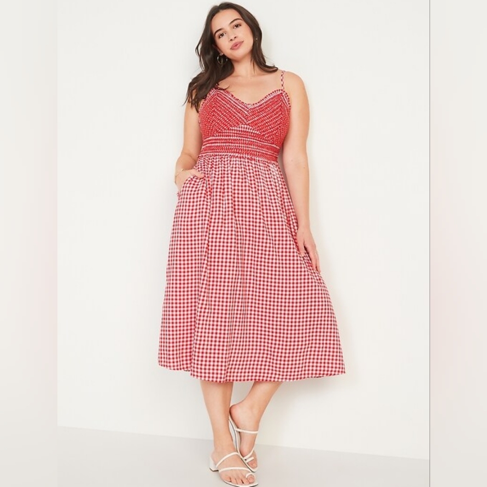 Old Navy Red Gingham Midi Dress XL